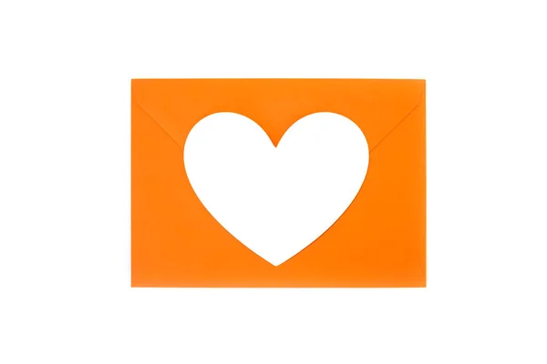 White Heart Orange Envelope Isolated White Background — Stock Photo, Image
