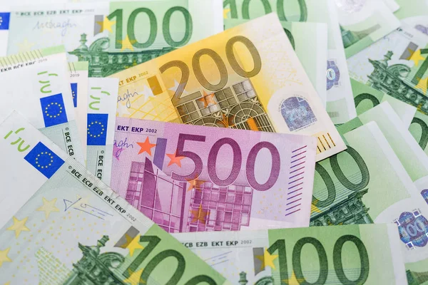 Close Euro Banknotes 200 500 Euros Banknotes 100 Euros Euro — 图库照片