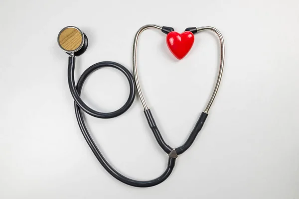 Medical Concept Stethoscope Red Heart White Background View Flat Layout — Stock Photo, Image