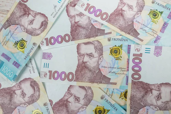 Новая Украинская Гривна 1000 Гривен Столе Деньги Фон — стоковое фото