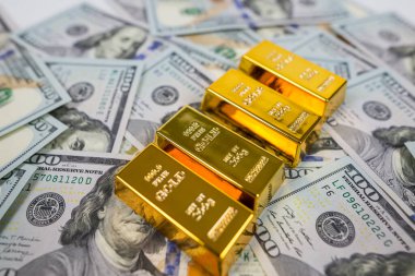 Dolar üzerinden altın külçeler. Zenginlik kavramı.