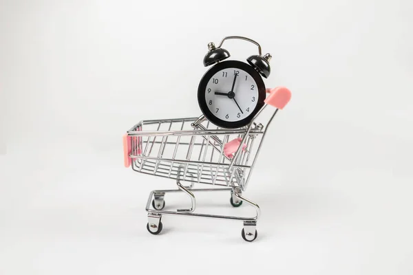 Reloj Carrito Compra Falta Tiempo Pérdida Tiempo Tiempo Compra Pequeño — Foto de Stock