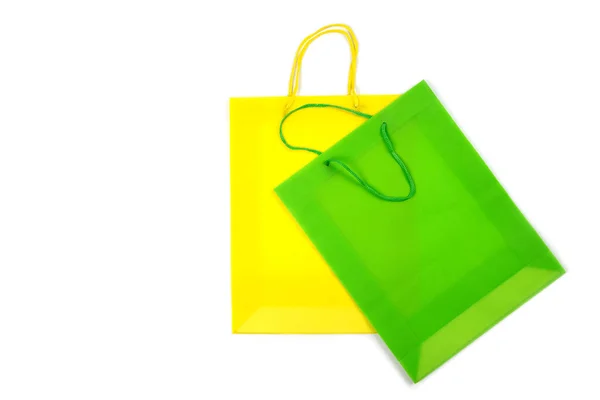 Zielone Żółte Torby Shopper Izolowane Białym Tle — Zdjęcie stockowe