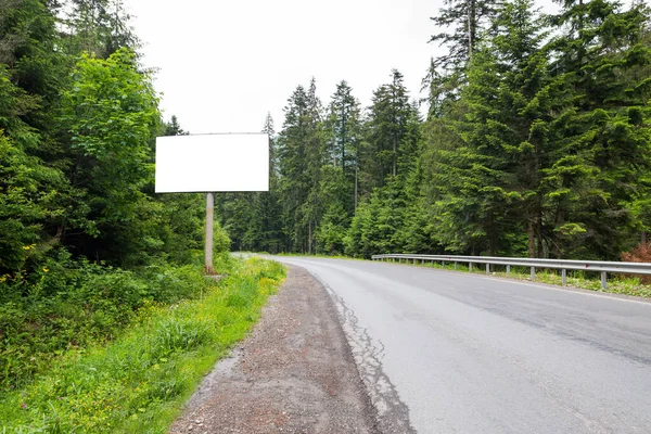 Empty White Horizontal Billboard Roadside Curved Road Forest — Stock Photo, Image