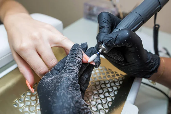 Close Woman Nail Salon Getting Manicure Beauty Salon Beautician Who — 스톡 사진