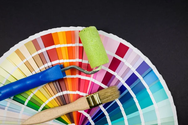 color selection. Color palette with repair brushes on isolated black background. copy space