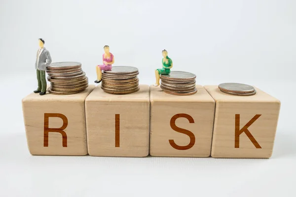 Concept Savings Risk Financial Investments Wooden Blocks Word Risk Stacks — Foto de Stock