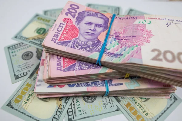 Dollars Hryvnia Banknotes Ratio Hryvnia Dollar Exchange Rates — Foto de Stock