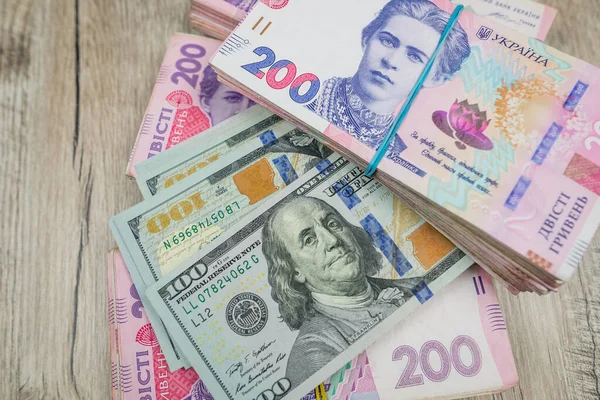 Dollars Hryvnia Banknotes Ratio Hryvnia Dollar Exchange Rates — Foto de Stock