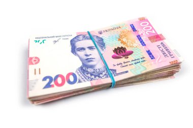 pack of 200 hryvnias isolated on white