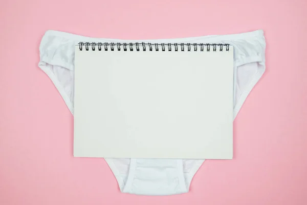 Blank Notepad Panties Pink Background — Stock Photo, Image