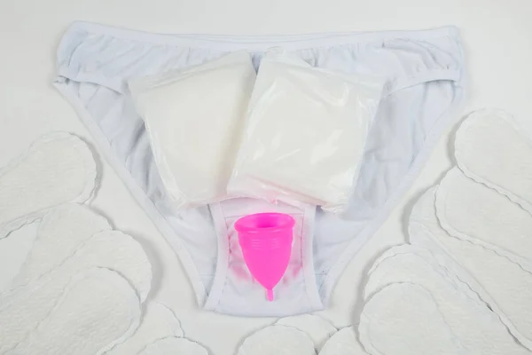 Women White Panties Menstrual Cup Pads White — Stock Photo, Image