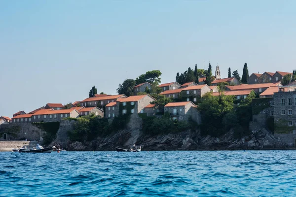 Bela Vista Ilha Sveti Stefan Perto Budva Montenegro Europa Mar — Fotografia de Stock