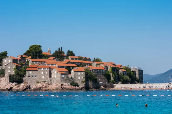 Bela Vista Mar Ilha Sveti Stefan Perto Budva Montenegro Europa — Fotografia de Stock