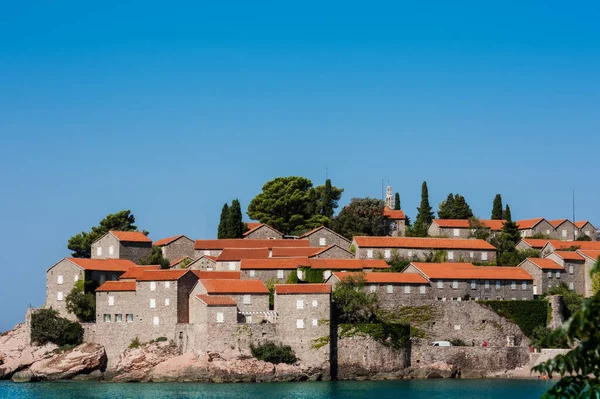 Bela Vista Ilha Sveti Stefan Perto Budva Montenegro Europa Mar — Fotografia de Stock