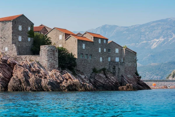 Bela Vista Mar Ilha Sveti Stefan Perto Budva Montenegro Europa — Fotografia de Stock