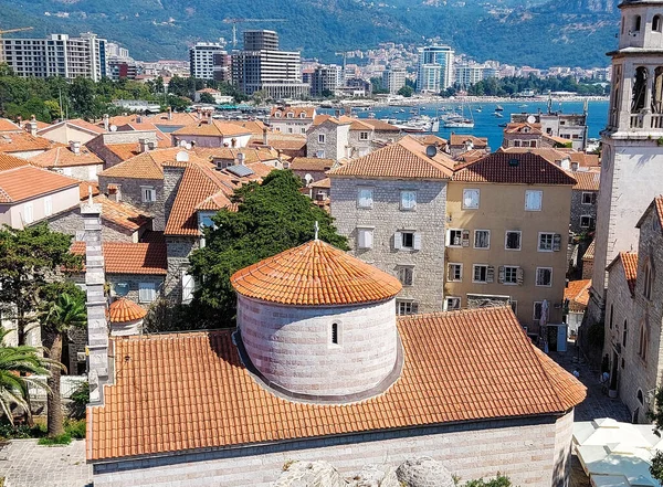 Paisaje Panorámico Ciudad Vieja Budva Montenegro Hermosa Vista Superior Del — Foto de Stock