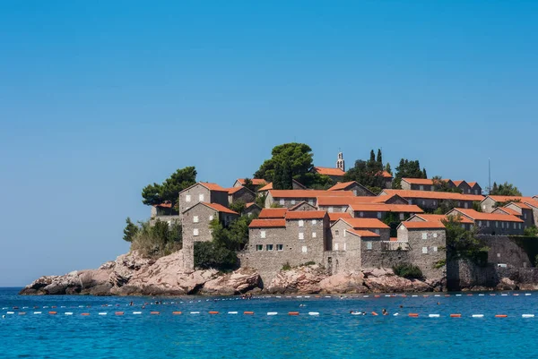 Vacker Utsikt Från Havet Sveti Stefan Nära Budva Montenegro Europa — Stockfoto