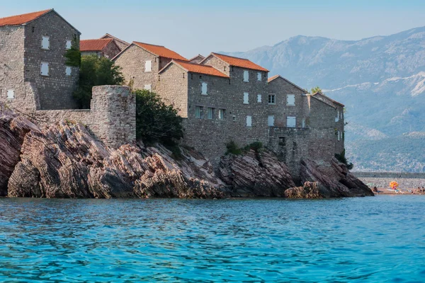 Bela Vista Mar Ilha Sveti Stefan Perto Budva Montenegro Europa — Fotografia de Stock