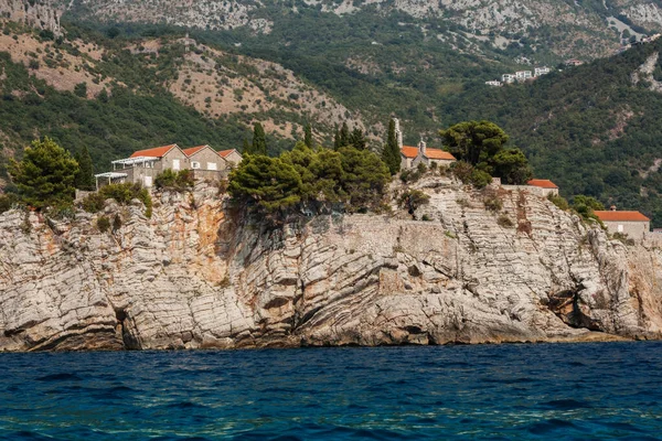 Hermosa Vista Desde Mar Isla Sveti Stefan Cerca Budva Montenegro —  Fotos de Stock