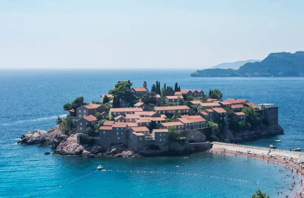 Krásný Výhled Pláž Ostrov Sveti Stefan Blízkosti Budvy Černé Hoře — Stock fotografie