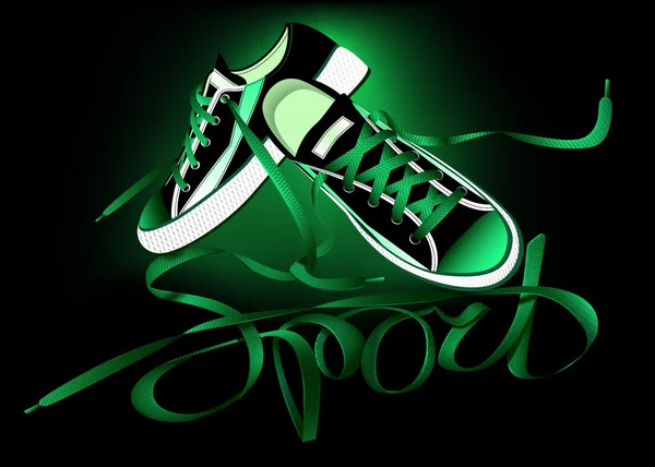 Beautiful pair of green sneakers — Stock Vector