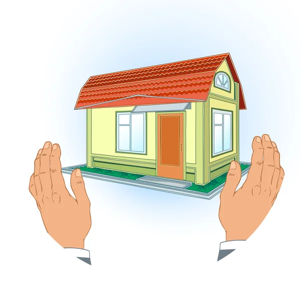 Modelo a casa nas mãos — Vetor de Stock