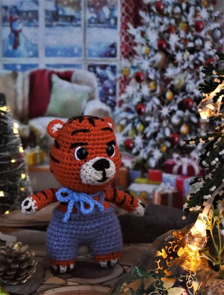 Yeni yıl kompozisyonu. Yeni yıl kartı. Kaplan 2022 'nin bir sembolüdür..