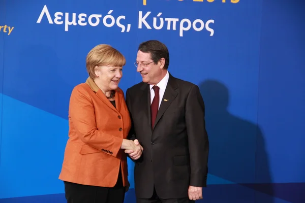 Angela merkel i nicos anastasiades — Zdjęcie stockowe