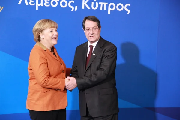 Angela merkel i nicos anastasiades — Zdjęcie stockowe