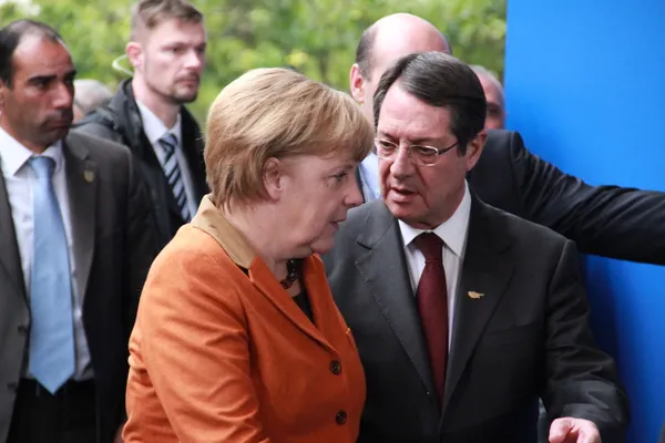 Angela merkel ve nicos anastasiades Stok Resim