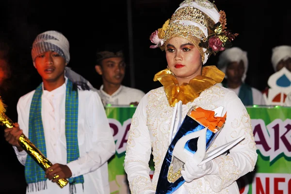 Gedenkmarsch eid 1 syawal 1435 h nganjuk city, east java, ind — Stockfoto