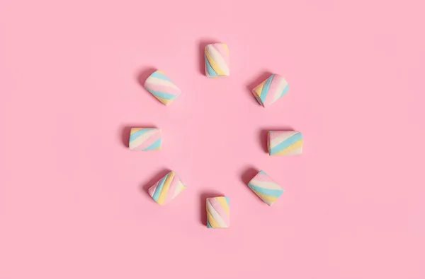 Multicolore Multicolore Doux Guimauves Sucrées Disposées Forme Cercle Sur Fond — Photo