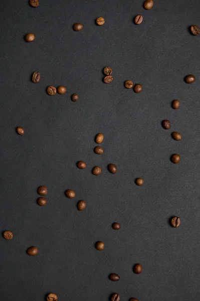 Flat Lay Composition Scattered Fresh Roasted Coffee Beans Brown Grains — Stock Photo, Image