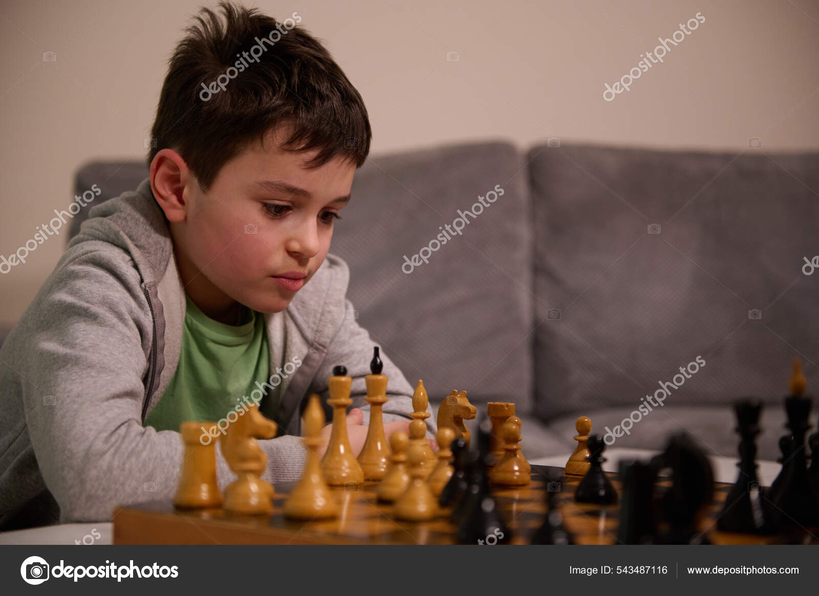 Fotos de Menino jogar xadrez online em casa, Imagens de Menino jogar xadrez  online em casa sem royalties