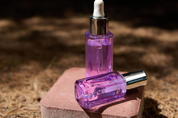 Transparent Light Violet Dropper Bottles Rejuvenating Serum Face Care Pink — Stock Fotó
