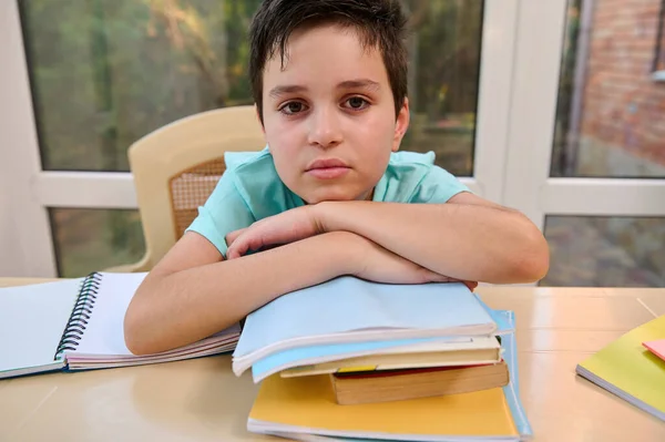 Confident Portrait Handsome Teenage Caucasian Boy Elementary Age Smart School —  Fotos de Stock