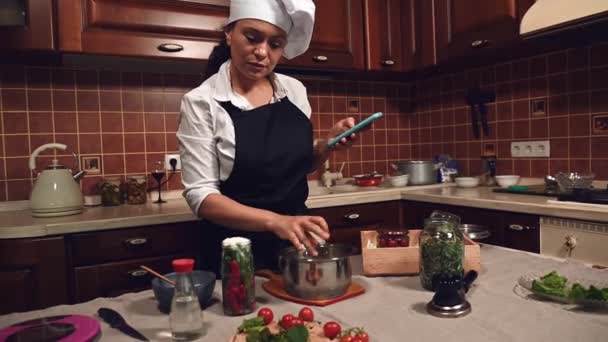 Steadicam Shot Housewife Cooking Homemade Marinade Brine Adding Fresh Culinary — Stok video