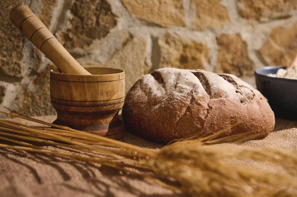 Ainda Vida Composição Alimentos Com Pão Grão Integral Tradicional Pão — Fotografia de Stock