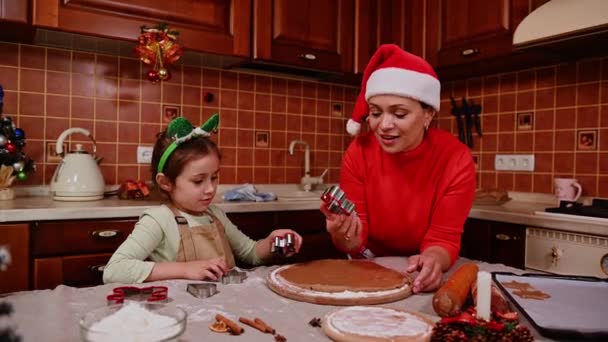 Щасливого Різдва Зимових Свят Сім Готує Святкову Їжу Весела Мати — стокове відео