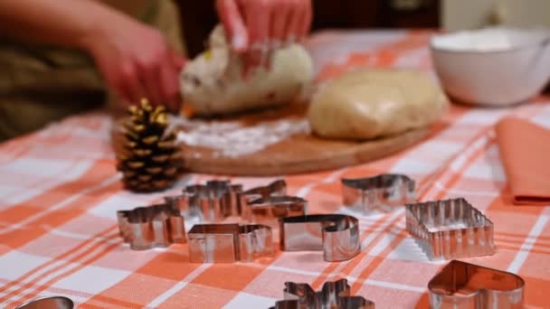 Closeup Housewife Chef Confectioner Kneading Dough Preparing Homemade Traditional German — Stock Video