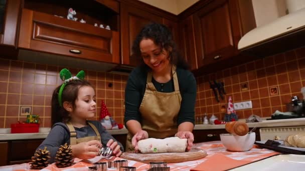 Charmante Femme Mère Aimante Fille Préparent Dessert Noël Traditionnel Allemand — Video