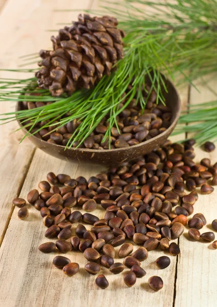 Cedar nuts with pine cones — Stock Photo, Image