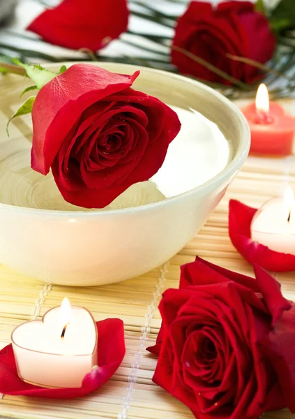 Lázně dekorace s růží — Stock fotografie