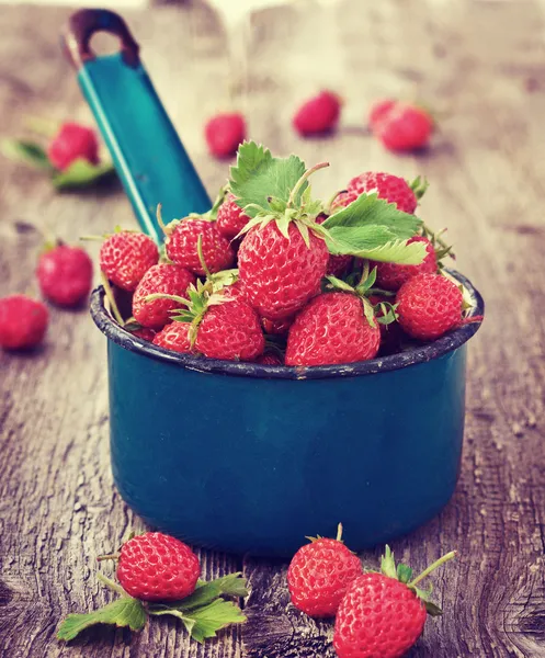 Erdbeeren in einem alten Eimer — Stockfoto