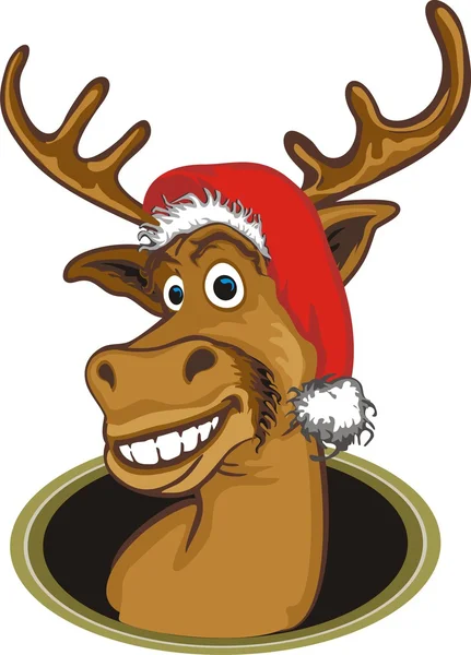 Reindeer With Santa Hat — Stock Vector