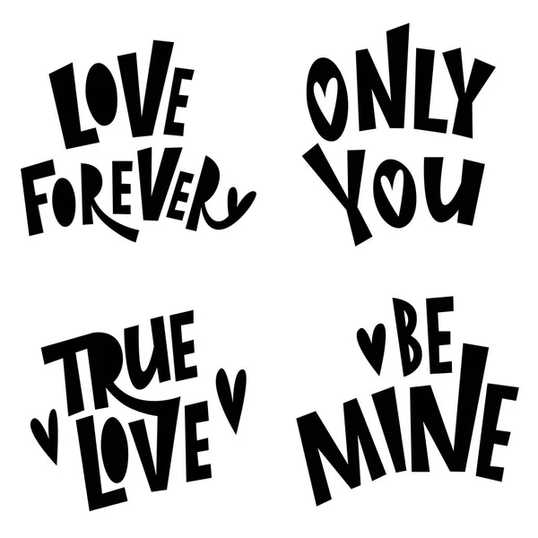 Conjunto vectorial de letras sobre el amor. Día de San Valentín. Letras en blanco y negro. — Vector de stock