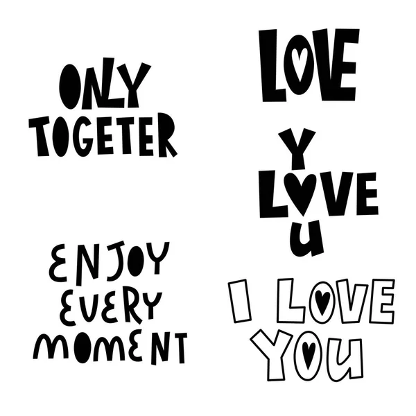 Conjunto vectorial de letras sobre el amor. Día de San Valentín. Letras en blanco y negro. — Vector de stock