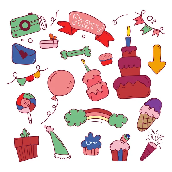 Feliz Cumpleaños Doodle Colección Pegatinas — Archivo Imágenes Vectoriales