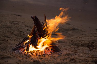 Bonfire on the sandy beach clipart